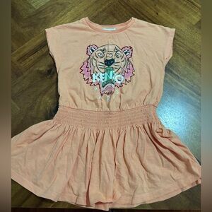 Kenzo Kids Peach Dress With Tiger and Logo, Size 4 Girls